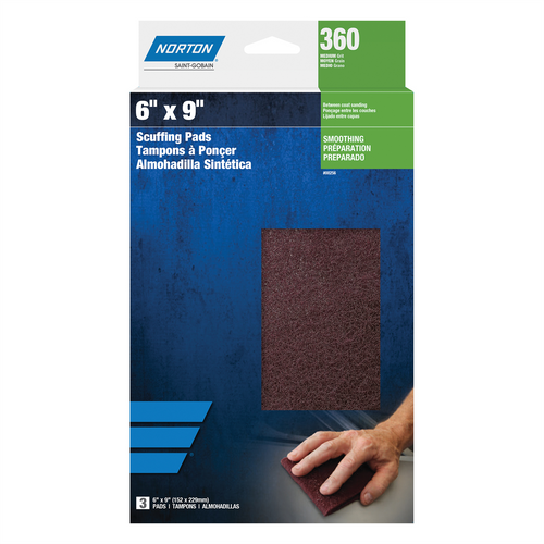 Norton Bear-Tex 00256 Non-Woven Scuff Pad, 6 in W x 9 in L