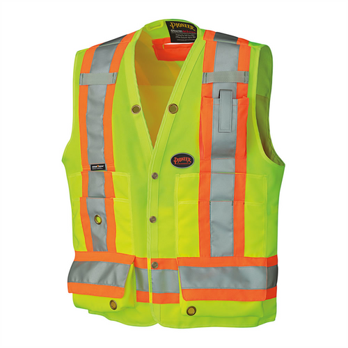 Pioneer Pioneer - Woven 150D Multi-Pocket Surveyor Vest - Hi-Vis Yellow/Green - Size Medium