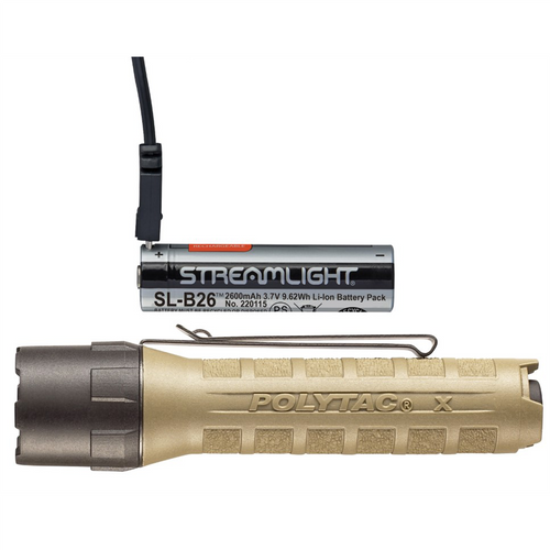 Streamlight 600 Lumen PolyTac X USB Flashlight - Includes SL-B26 battery pack Clam - Coyote Streamlight 600 Lumen PolyTac X USB Flashlight - Includes SL-B26 battery pack Clam - Coyote