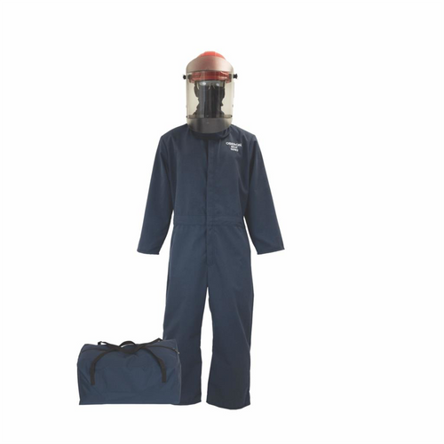 Oberon Bag Kit - Arc Flash - 12 Cal TCG2P&trade; - Comes With Coveralls, Hard Cap, Face Shield, Balaclava & Storage Bucket - With Escape Strap - Color: Navy Blue - Size: 2XL