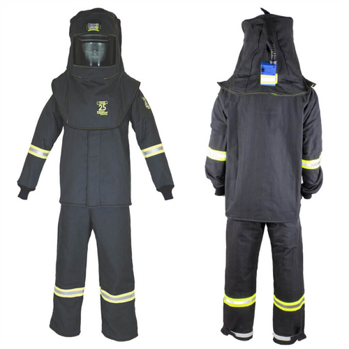 Oberon Suit Kit - Arc Flash - 25 Cal TCG&trade; - Comes with Hood, Coat, Bib Coveralls and Fresh Air Arc Flash Hood Ventilation System - Color: Black - Size: 5XL
