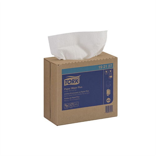 Tork Molnlycke 192127 Pop-Up Box Wiper Plus, 16-1/4 in L x 9-1/4 in W, 100, Paper/Double Re-Creped, White, 1 Plys
