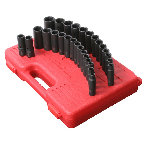 SUNEX 1/2" Drive 29 Piece SAE and Metric Deep Impact Soc