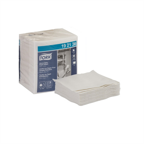 Tork Molnlycke 192136 Heavy Duty 1/4 Fold Wiper, 13 in L x 12-1/2 in W, 56, Paper/Double Re-Creped, White, 1 Plys