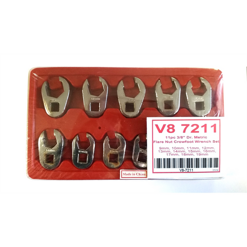 V-8 Tools 11 PC 3/8" DR. METRIC CROWFOOT WRENCH SET V-8 Tools 11 PC 3/8" DR. METRIC CROWFOOT WRENCH SET