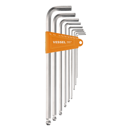 Vessel Tools Ball Point Hex L-Key Wrench (Long Type) (Inch) 9PC. Set No.8309BP-LINU