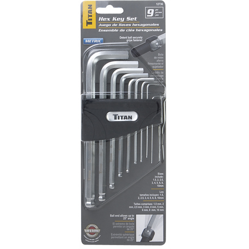 TITAN 9-PC METRIC DETENT BALL HEX KEY SET