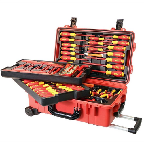 Wiha Tools Insul. 80 Piece Tool Set w/ Screwdrivers, Nut Drivers, Pliers, Cutters, Ruler, Knife, Sockets in 22" L x 13 3/4" W x 9" H Rolling Tool Case Wiha Tools Insul. 80 Piece Tool Set w/ Screwdrivers, Nut Drivers, Pliers, Cutters, Ruler, Knife, Sockets in 22" L x 13 3/4" W x 9" H Rolling Tool Case