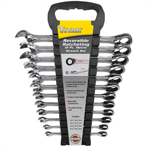 TITAN 12-PC METRIC REVERSIBLE RATCHETING WRENCH TITAN 12-PC METRIC REVERSIBLE RATCHETING WRENCH