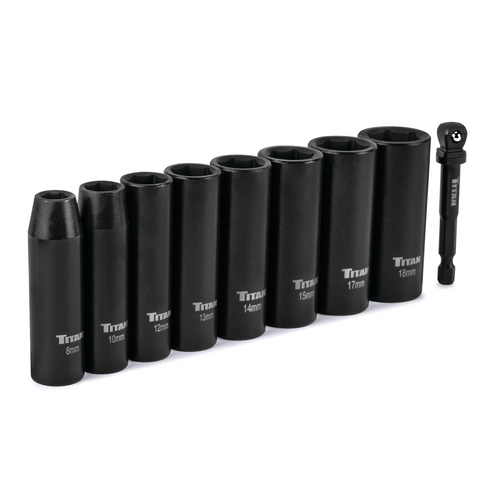 Titan 9 Piece 3/8 Inch Drive Metric 6 Point Deep Impact Socket Set