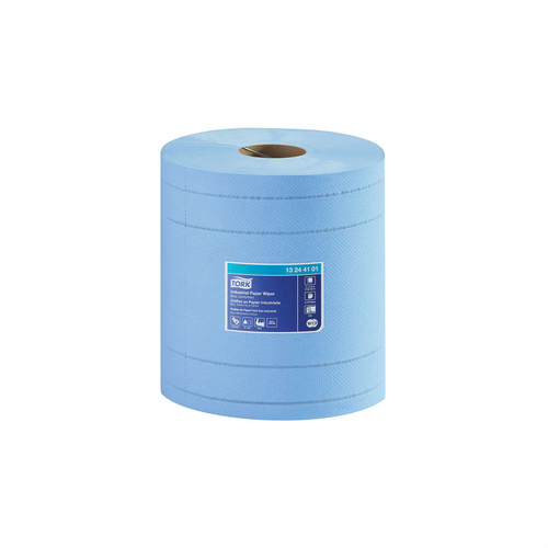 Tork Molnlycke 13244101 Industrial Centerfeed Paper Wiper, 10.4 in Dia x 492.19 ft L x 11 in W, 375, Blue, 4 Plys