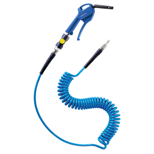 Prevost 1/4" ID x 13' Coil hose with 1/4" prevoS1 ARO 210 safety coupling, 27202 OSHA blow gun and 1/4" plug