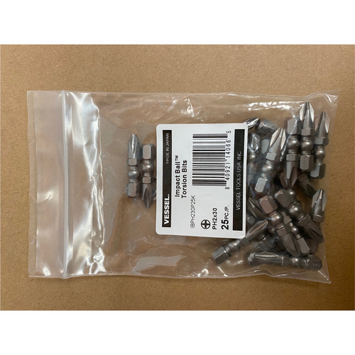 Vessel Tools Impact Ball Torsion Bits PH2X30 25PC (Bulk)