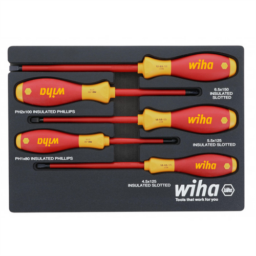 Wiha Tools 5 Piece Insul. SoftFinish Cushion Grip Screwdriver Tray Set Wiha Tools 5 Piece Insul. SoftFinish Cushion Grip Screwdriver Tray Set