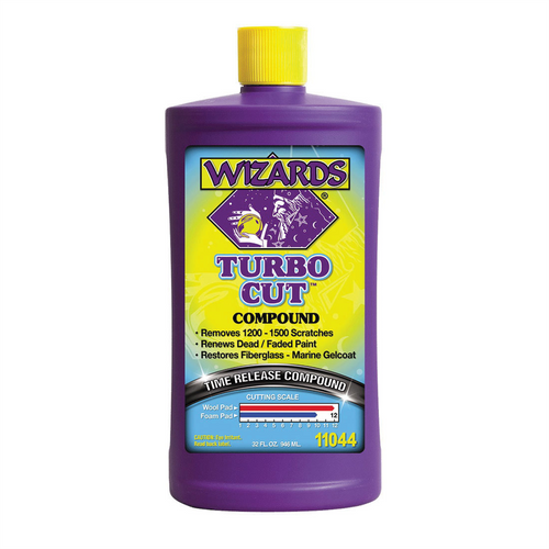 Wizards Products TURBO CUT 11044 Time Release Compound, 32 oz Bottle, High-Gloss, White, Liquid