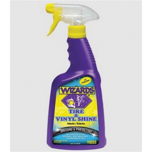 Wizards Products Tire and Vinyl Shine 11055 Dressing and Protectant, 22 oz Trigger Spray Bottle, White, Liquid
