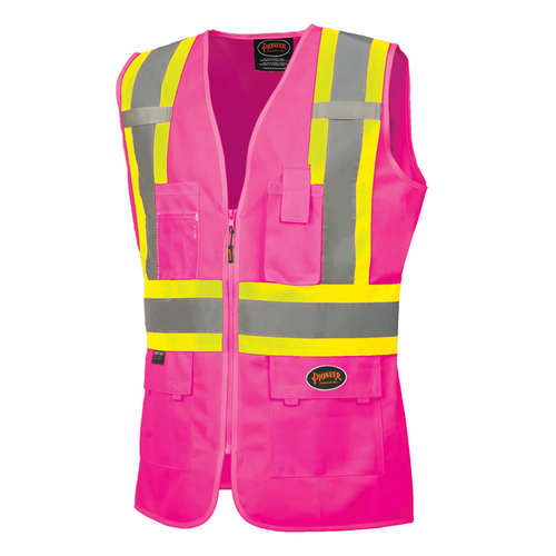 Pioneer Pioneer - Women's Custom Fit Hi-Vis Mesh Back Safety Vest - Pink - Size Medium