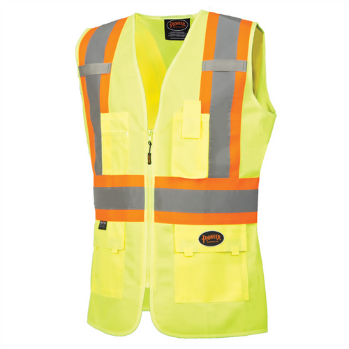 Pioneer Pioneer - Women's Custom Fit Hi-Vis Mesh Back Safety Vest - Hi-Vis Yellow/Green - Size XL