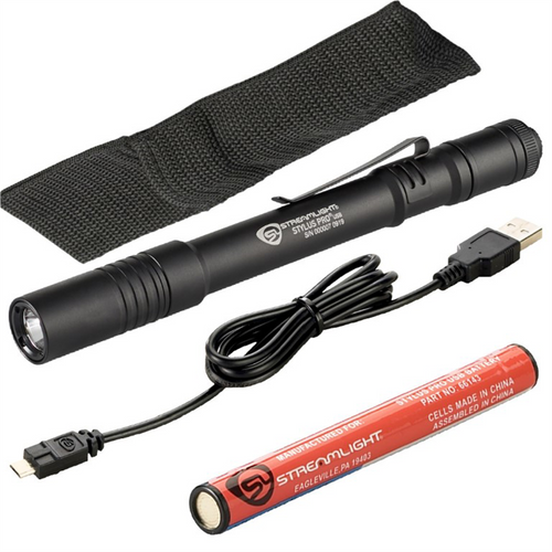 Streamlight 350 Lumen Stylus Pro USB Penlight - Includes USB cord, nylon holster - Black with White LED