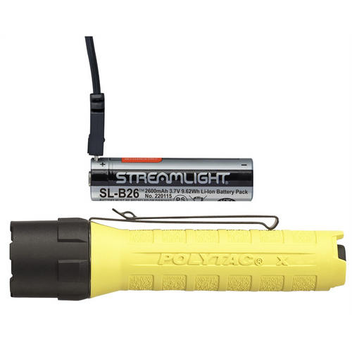 Streamlight 600 Lumen PolyTac X USB Flashlight - Includes SL-B26 battery pack Clam - Yellow Streamlight 600 Lumen PolyTac X USB Flashlight - Includes SL-B26 battery pack Clam - Yellow