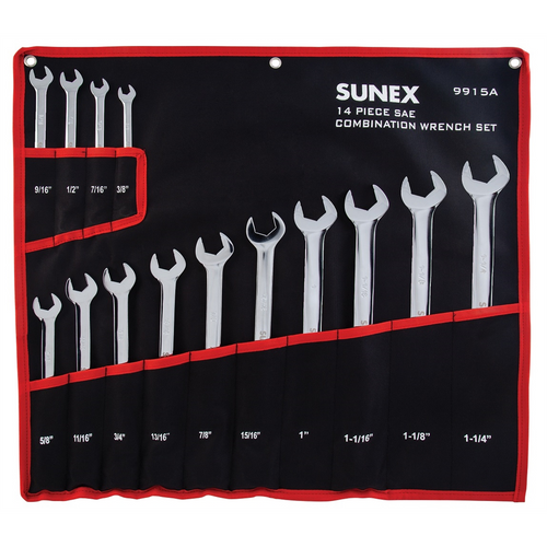 SUNEX 14 Pc. SAE Full Polish V-Groove Combi Wrench Set