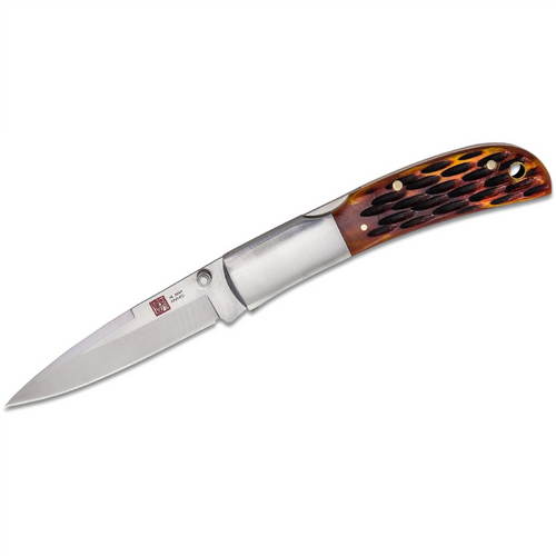 SUNEX Knife HJBCC LB AUS8 58HRC Satin 3.15in Trad SSB Brown Leathe