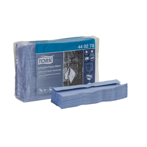 Tork Molnlycke 440278 Top-Pak Industrial Wiper, 10.4 in Dia x 123 ft L Roll, 90, Paper, Blue, 4 Plys