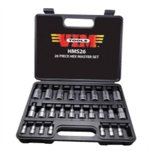 VIM Tools Master Hex Drive Set, 26 Piece 13 Piece Metric - 2M Thru 19M, 13 Piece SAE - 3/32 Inch Thru 3/4