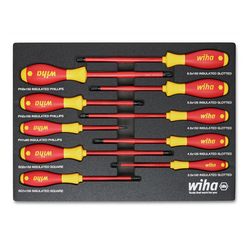 WIHA Tools 10 Piece Insul. SoftFinish Cushion Grip Screwdriver Tray Set WIHA Tools 10 Piece Insul. SoftFinish Cushion Grip Screwdriver Tray Set