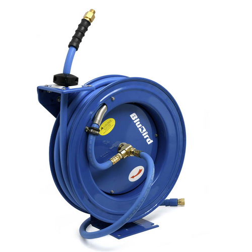 BluBird Rubber Air Hose Reel Heavy Duty Single Arm Assembly 1/2" x 50'