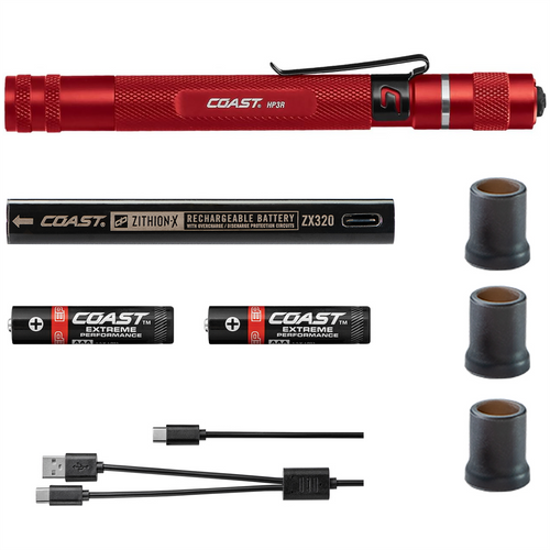 COAST Products HP3R 500 Lumen  Rechargeable Penlight with Twist Focus - Red