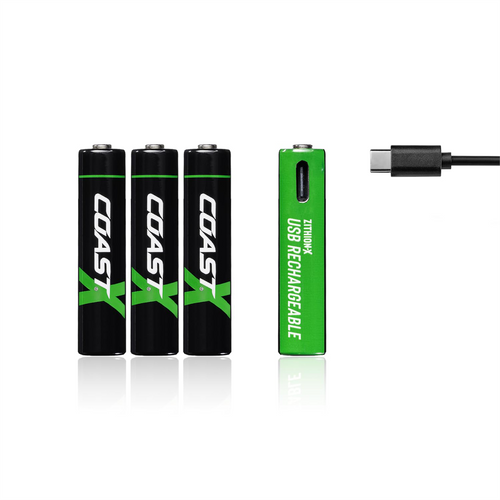 COAST Products Zithion-X AAA Rechargeable Lithium-Ion Batteries with USB-C Port (1.5V, 750mAh, 4-Pack)