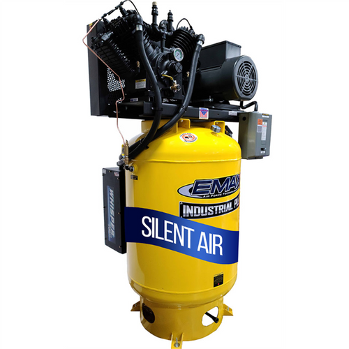 Emax Compressor Industrial Plus 10 HP 3 PH 120 GALLON VERTICAL WITH AIR SILENCER-With 3CYL Pressure Lube Pump