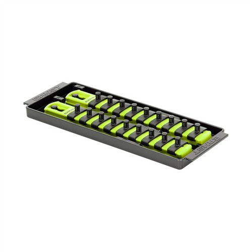 Ernst Mfg. 2 Rail Universal Twist Lock Socket Tray 8", HI-VIZ, with 18) 1/4" Socket Clips