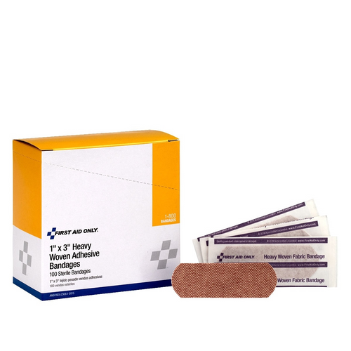 First Aid Only 1"x3" Heavy Woven Fabric Bandages 100/box First Aid Only 1"x3" Heavy Woven Fabric Bandages 100/box