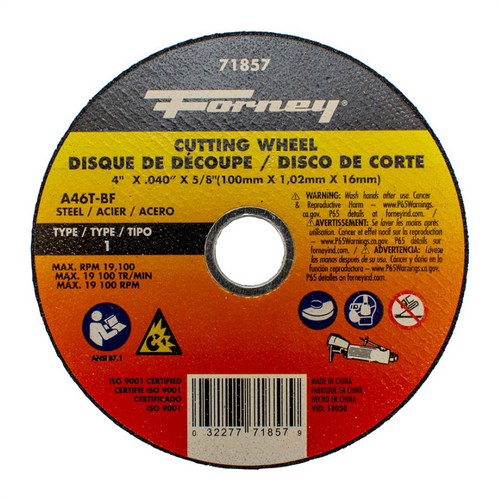Forney Industries Cut-Off Wheel, Metal, Type 1, 4 in x .040 in x 5/8 in