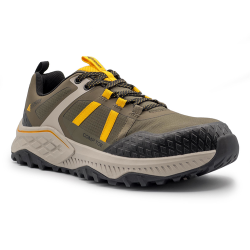 Avenger Work Boots AERO Trail - Men's  Low Top Shoe - Composite Toe - CT |EH |SR - Olive / Yellow - Size: 10 - 6E - (Extra Wide)
