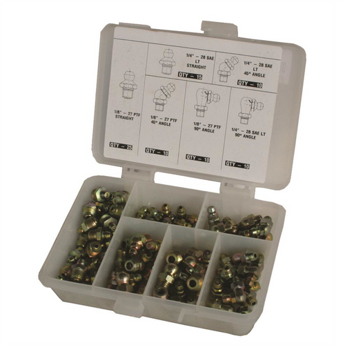 American Forge & Foundry AFF - Grease Fitting Kit - SAE - Contains 80 Individual Fittings and Plastic Case