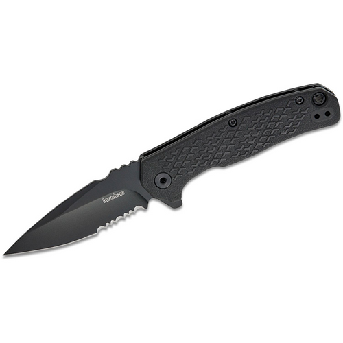 Kershaw Conduit Serrated Assisted Open Liner Lock 8Cr13MoV with Black-Oxide Coating Spear Point Blade Tactical Folding Pocket Knife - Black