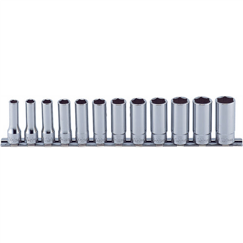 Ko-ken USA RS3300M/12 12 Piece 3/8 Sq. Dr. 6 point Metric Deep Chrome Socket set  8mm-19mm