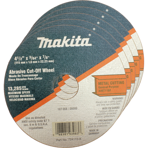 Makita 4 1/2" x 7/8" x 3/64" Super Thin Metal Cut Off Wheel (Pack of 25)