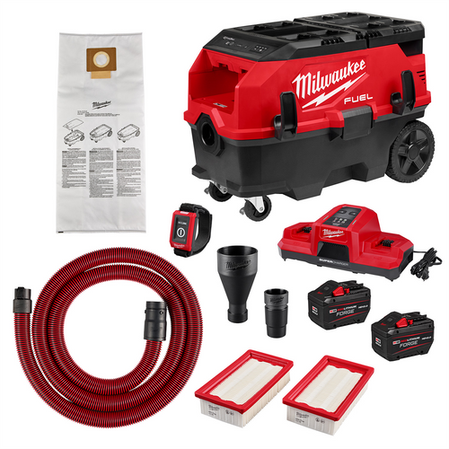 Milwaukee Tool M18 FUEL 9 Gallon Dual Battery Dust Extractor with PACKOUT Compatibility and VACLINK Kit