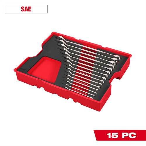 Milwaukee Tool 15 Piece SAE Combination Wrench Set with Tray for PACKOUT Drawers Milwaukee Tool 15 Piece SAE Combination Wrench Set with Tray for PACKOUT Drawers