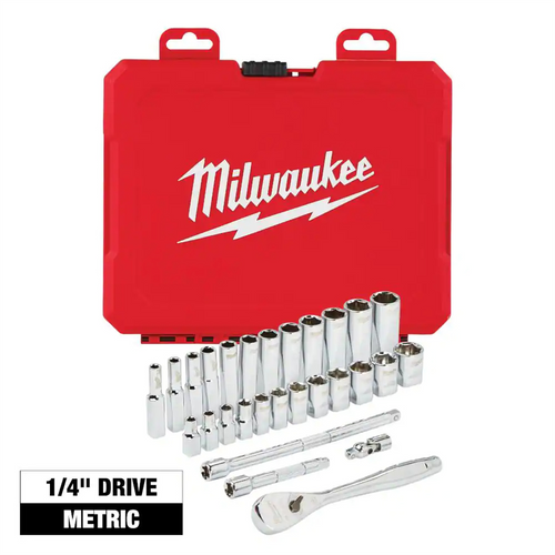 Milwaukee Tool 28pc 1/4" Drive Metric Ratchet & Socket Set with FOUR FLAT Sides Milwaukee Tool 28pc 1/4" Drive Metric Ratchet & Socket Set with FOUR FLAT Sides