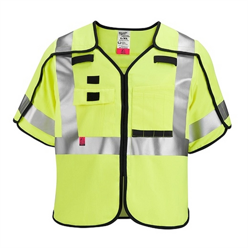 Milwaukee Tool AR/FR Cat. 1 Class 3 Breakaway High Visibility Yellow Safety Vest- 4XL/5XL (ANSI/CSA)