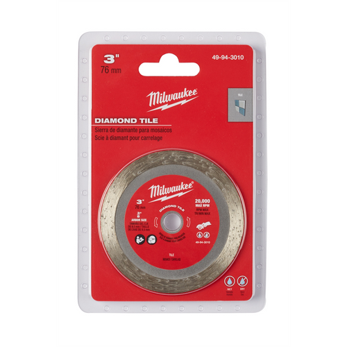 Milwaukee Tool 3" DIAMOND TILE CUT-OFF BLADE MAX 20,000 RPM Milwaukee Tool 3" DIAMOND TILE CUT-OFF BLADE MAX 20,000 RPM