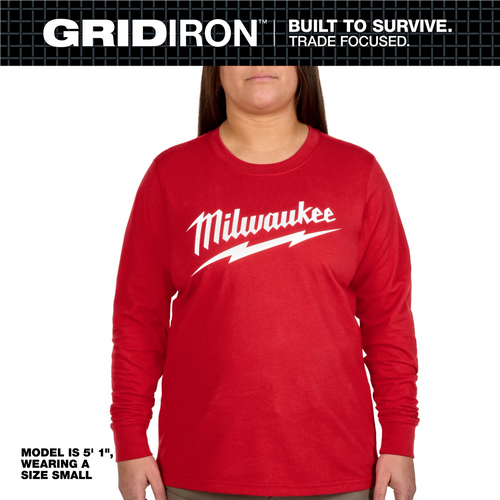 Milwaukee Tool Womens GRIDIRON Logo Tee - Long Sleeve Red L