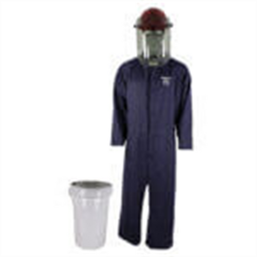 Oberon Bucket Kit - Arc Flash - 8 Cal HRC2&trade; - Comes With Coveralls, Hard Cap, Face Shield, Balaclava & Storage Bucket - Color: Navy Blue - Size: Medium