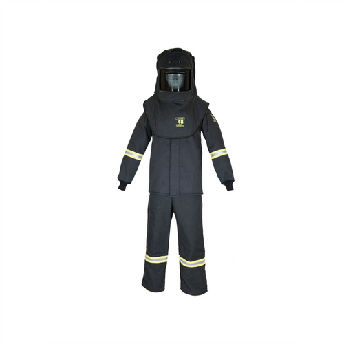 Oberon Suit Kit - Arc Flash - 40 Cal TCG&trade; - Comes with Hood, Coat, Bib Coveralls and  Fresh Air Arc Flash Hood Ventilation System - Color: Black - Size: 4XL