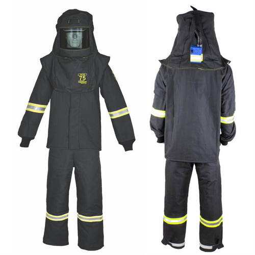 Oberon Suit Kit - Arc Flash - 75 Cal TCG&trade; - Comes with Hood, Coat, Bib Coveralls and Fresh Air Arc Flash Hood Ventilation System & Light - Color: Black - Size: Large Short